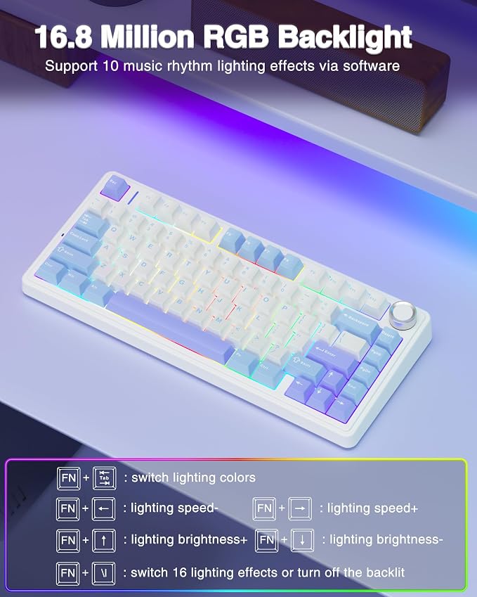 AULA F75 75% Wireless Mechanical Keyboard, Hot Swappable Creamy Keyboard - Image 6