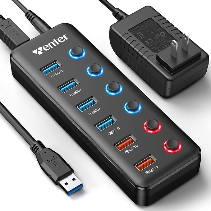 Powered USB Hub, Wenter 6-Port USB 3.0 Hub Splitter by Wenter