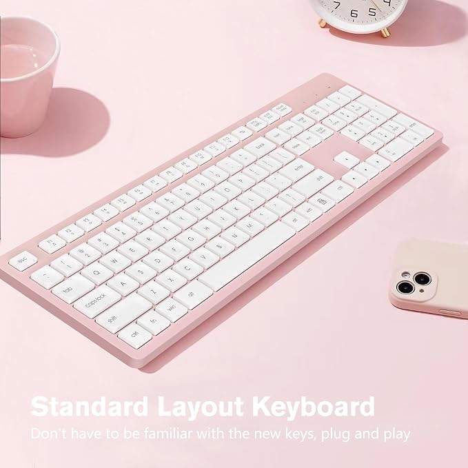 LeadsaiL Pink Wireless Keyboard, 2.4GHz Full-Sized Ergonomic Computer Keyboard - Image 4