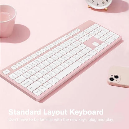 LeadsaiL Pink Wireless Keyboard, 2.4GHz Full-Sized Ergonomic Computer Keyboard - Image 4