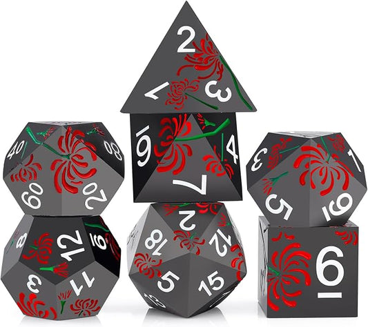 PJOY Metal Dice Set D&D Flower Dice Set DND Polyhedral Dice by PJOYDice