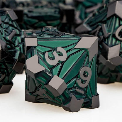 7PCS Metal DND Dice Set with Box, Debris RPG Green D and D Dice - Image 4