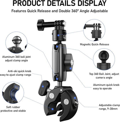 TELESIN° S2 Quick Release Clamp Bike Mount Motorcycle Handlebar Holder - Image 2
