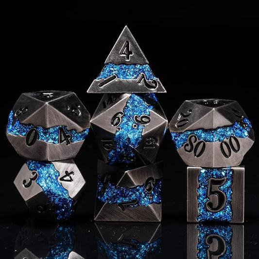 Metal DND Polyhedral Dice, Large Stripe Glitter Metallic Dice Set, Antique by Maywin