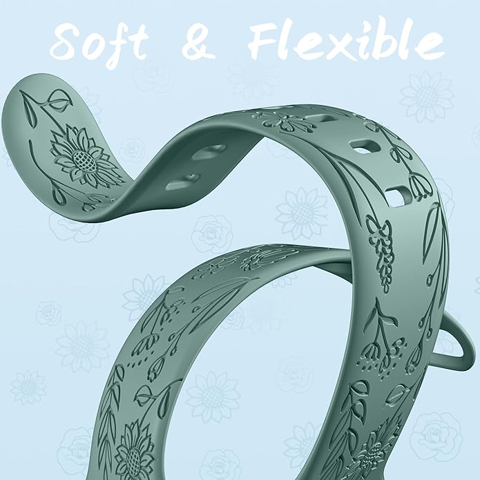 SNBLK 6 Pack Floral Engraved Bands Compatible - Image 5