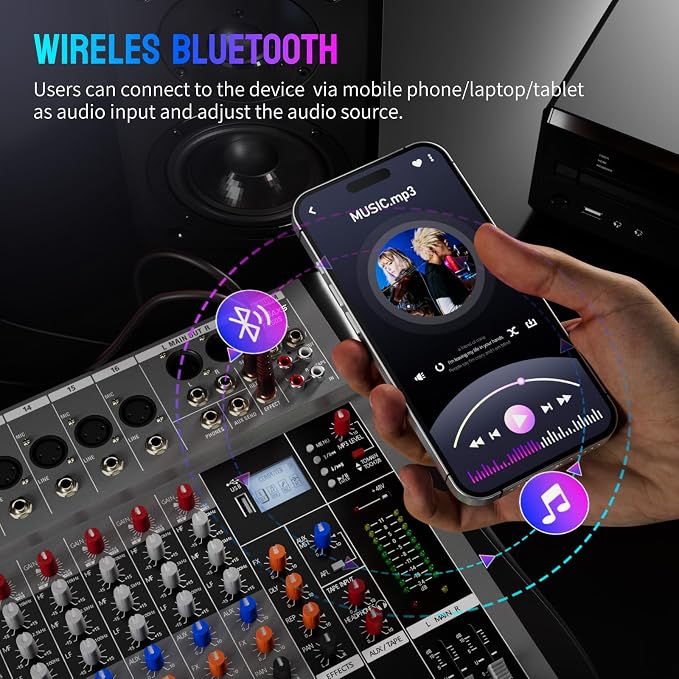Professional DJ Audio Mixer, NEW BAXS 16 Channel DJ Bluetooth Controller Sound - Image 7