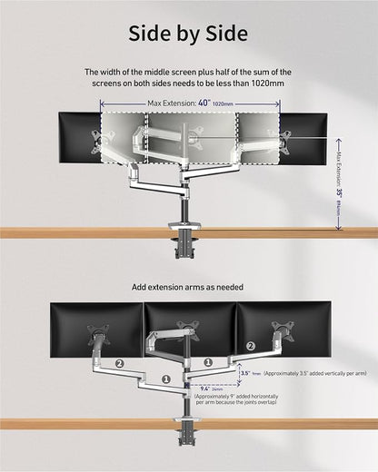 Triple Monitor Mount, Holds Screens up to 40 Inches and 25 lbs, Fully - Image 3
