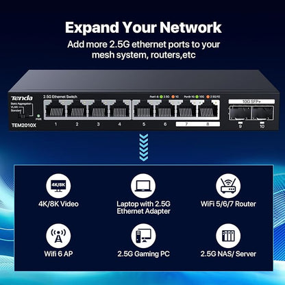 Tenda TEM2010X 8 Port 2.5G Ethernet Switch, Unmanaged 2.5Gb Switch - Image 2