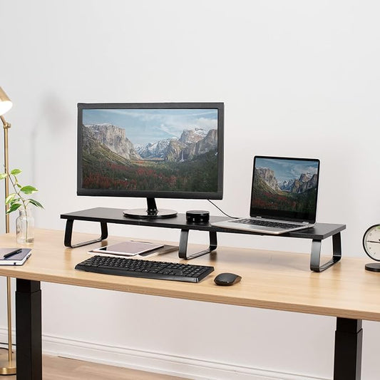 VIVO 39 inch Extra Long Monitor Stand, Wood & Steel Desktop Riser, Dual Screen - Image 2