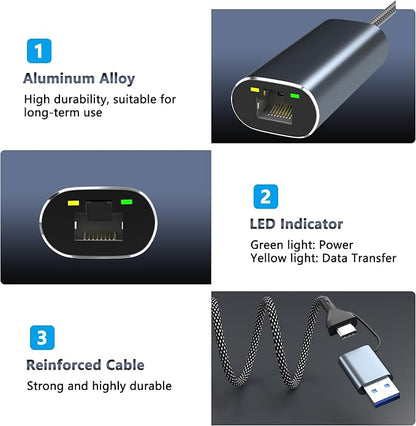 USB to Ethernet Adapter 2.5Gb, Dual-Connector 2 in 1 USBA&USBC to 2.5 Gigabit - Image 8
