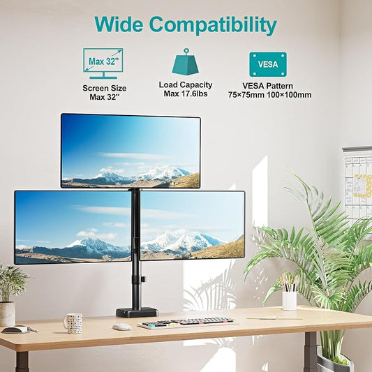 MOUNT PRO Triple Monitor Mount for Max 32" Computer Screen, Adjustable 3 - Image 2