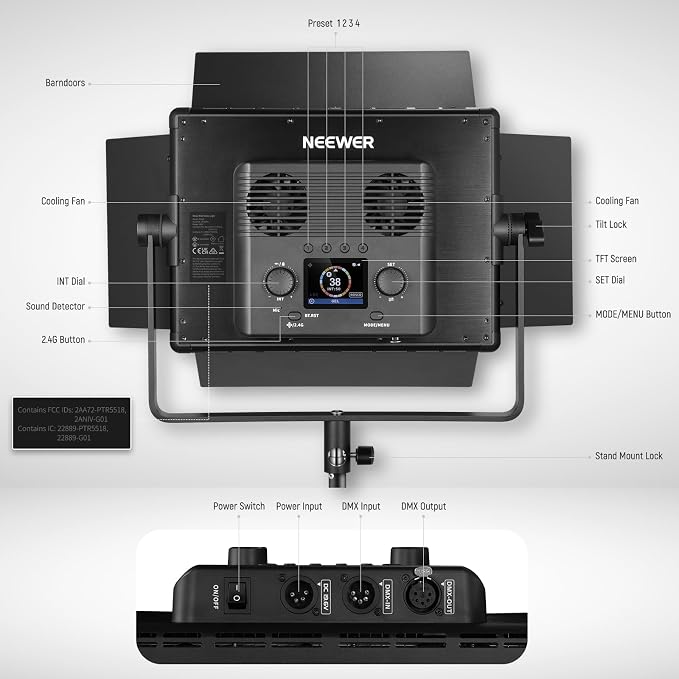 NEEWER PL60C RGB LED Panel Video Light APP/2.4G/DMX Control, 60W 23000Lux/0.5m - Image 2