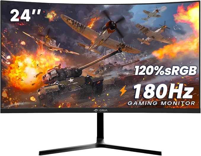CRUA 24” Curved Gaming Monitor, 180Hz/144Hz FHD 1080P, Support 120% sRGB by CRUA