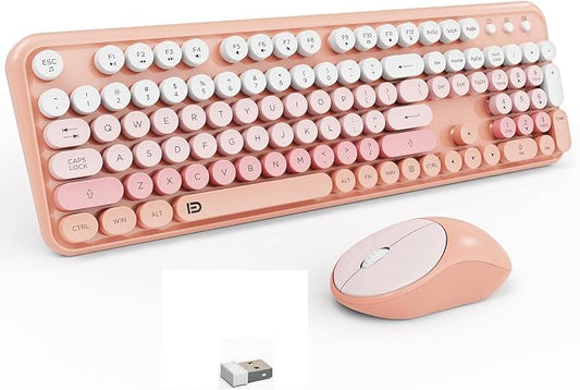 Wireless Keyboard and Mouse Combo, 105 Round Keys Full-Size Cute Colorful Pink by TT-FOPETT