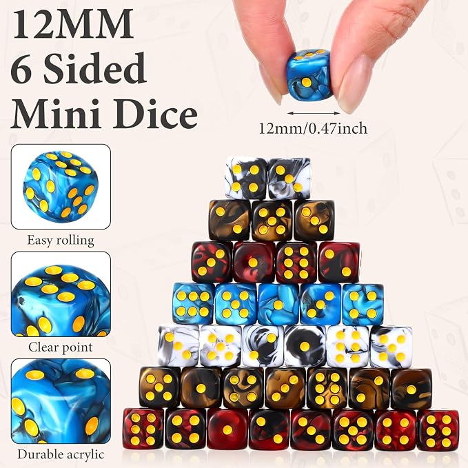 144 Pieces 12mm 6 Sided Mini Dice Set - Image 2