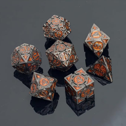Orange Black Nickel Finish Heavy Metal DND Dice Set - Image 9