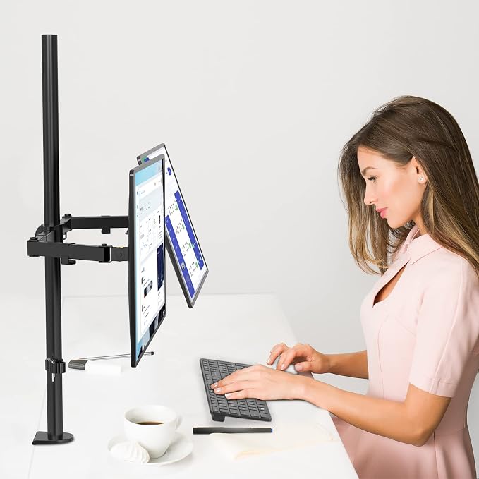 WALI Extra Tall Dual LCD Monitor Fully Adjustable Desk Mount Fits 2 Screens up - Image 8