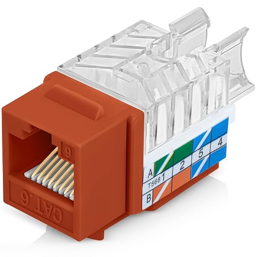 Everest 45° Angled RJ45 Cat6 Keystone Jacks 20-Pack in Orange by EverestMediaSolutions