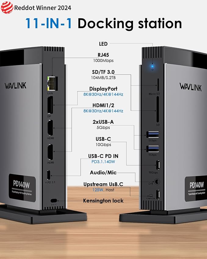 WAVLINK Laptop Docking Station 3 Monitors, 11-in-1 USB C Docking Station - Image 2