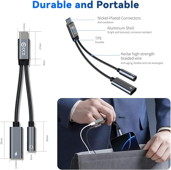 USB C Splitter for KZ ZS10 PRO, CCZ CA01 USB C to 3.5mm Audio Headphone and - Image 9