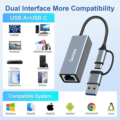USB 3.0 to Ethernet Adapter, Ethernet to USB C Adapter 2-in-1, RJ45 Gigabit - Image 7