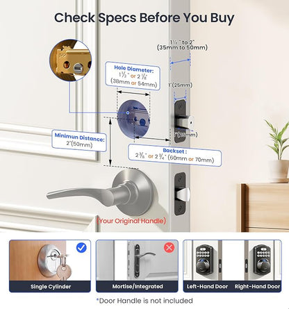 Veise VE012W Built-in WiFi Fingerprint Smart Lock, App Remote Control, - Image 11