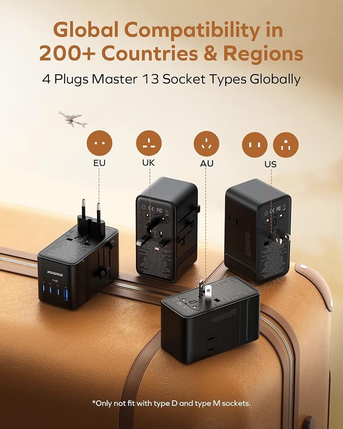 MOMAX GaN 205W Universal Travel Adapter, 9-in-1 European Travel Plug Adapter - Image 2