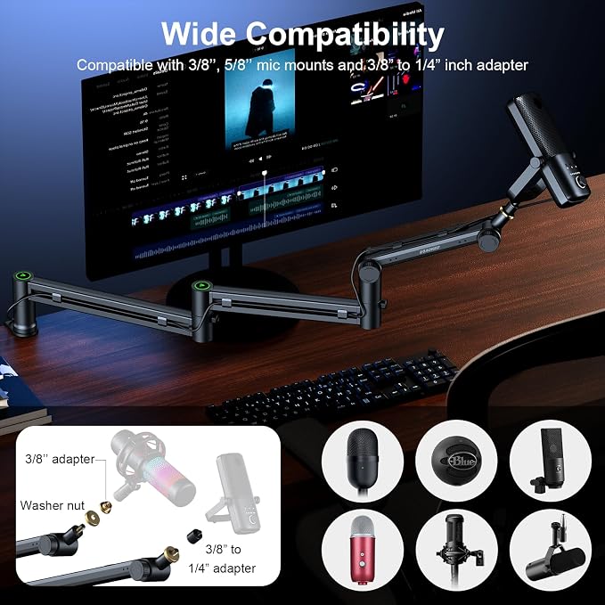 Microphone Arm, Aokeo AK-58i Desk Low Profile Mic Boom Arm Stand, Suitable - Image 5