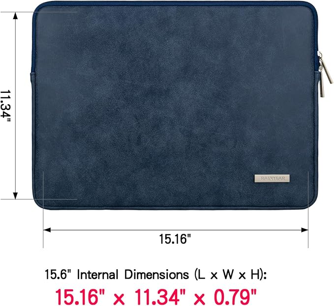 RAINYEAR 15.6 Inch Laptop Sleeve Protective Case PU Suede Leather Zipper Padded - Image 3