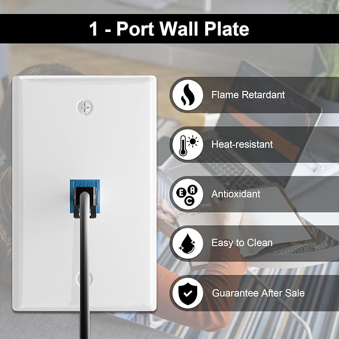 FGB 1-Port Keystone Wall Plate 20-Pack, Low-Profile Single Gang Wall Plates - Image 3
