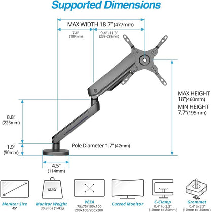 AVLT Single 27”-45” RGB Gaming Monitor Arm Desk Mount Built-in 20 Lighting - Image 4