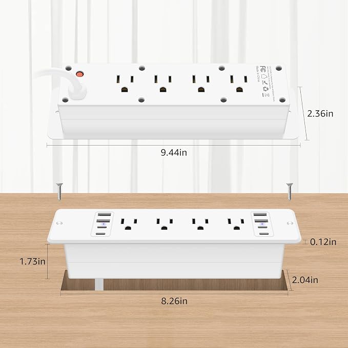 HHSOET 16 in 1 Recessed Power Strip Flat Plug, 30W Fast Charging Furniture - Image 5