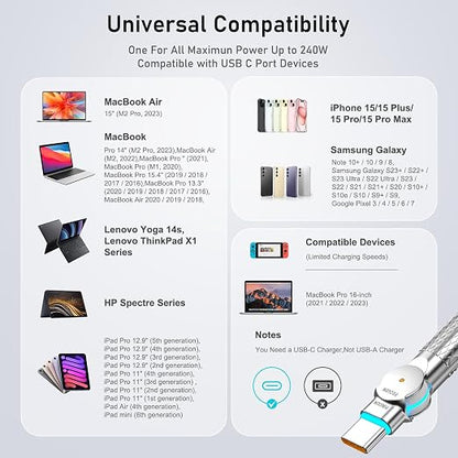 USB C to USB C Cable10ft, 240W 2-Pack Braided 180°Rotating Type C Charging - Image 7