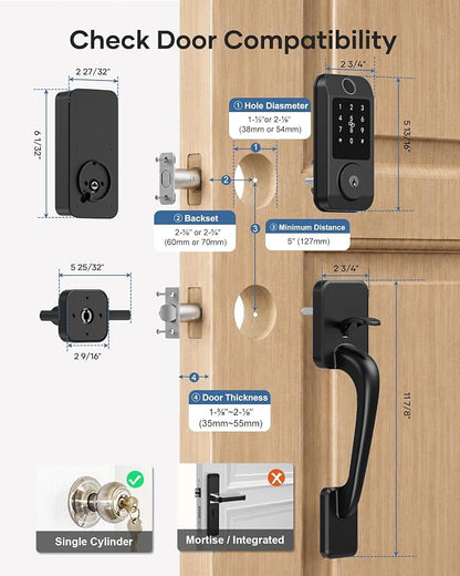 Wi-Fi Smart Front Door Lock Set, Keyless Entry Deadbolt Handle Set Built-in - Image 9