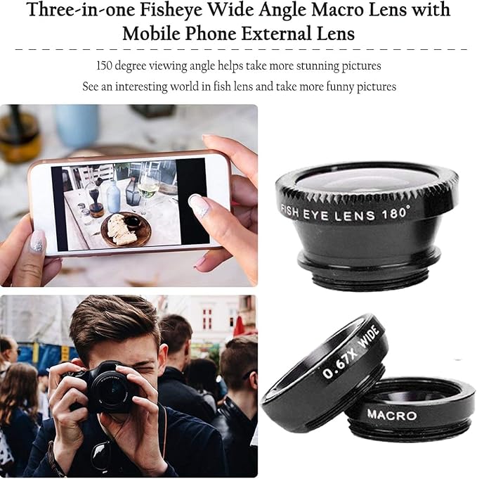 Silver 3 in 1 Cell Phone Camera Lens Kit Wide Angle Macro Fisheye Lens Universal - Image 7