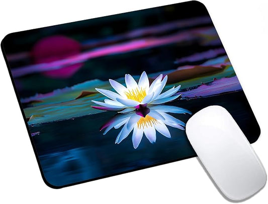 Mouse Pad, Cute Lake White Lotus Flowers Mouse Pads by HUOCAIREN