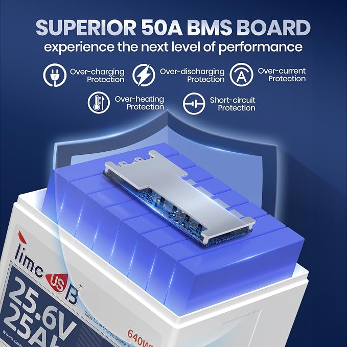 24V 25Ah LiFePO4 Battery, 2C High Discharge Rate Built-in 50A BMS 640Wh Lithium - Image 3