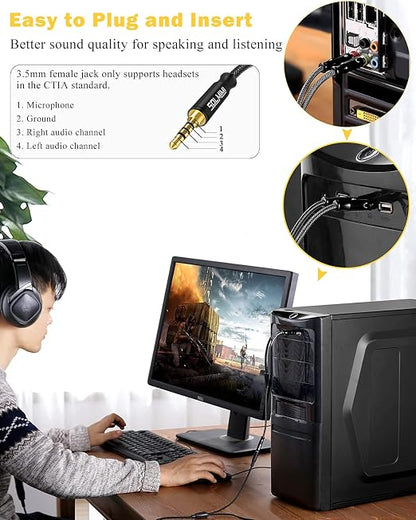 3.5mm Headset Splitter for PC 2 Pack, Crystal-Nylon Braid Female to Dual 3.5mm - Image 5