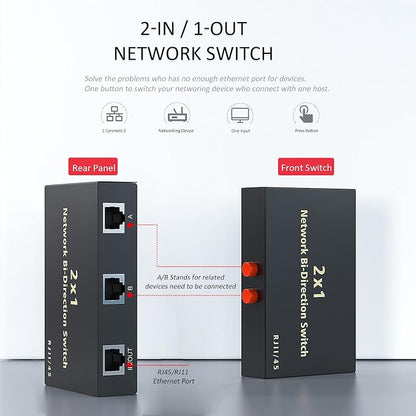 RJ45 Network Switch Selector 2x1 Ethernet RJ45 Network Switch Splitter Selector - Image 2