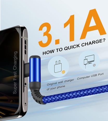 sweguard USB C Cable Right Angle, USB Type C iPhone 15 Charger Cable Nylon - Image 3