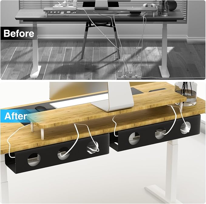 Self-Adhesive Under Desk Cable Management Tray 2 Pcs Steel Under Desk Wires - Image 2