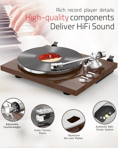 Record Player for Vinyls Turntables Wireless Output Connectivity Belt-Drive 33 - Image 7
