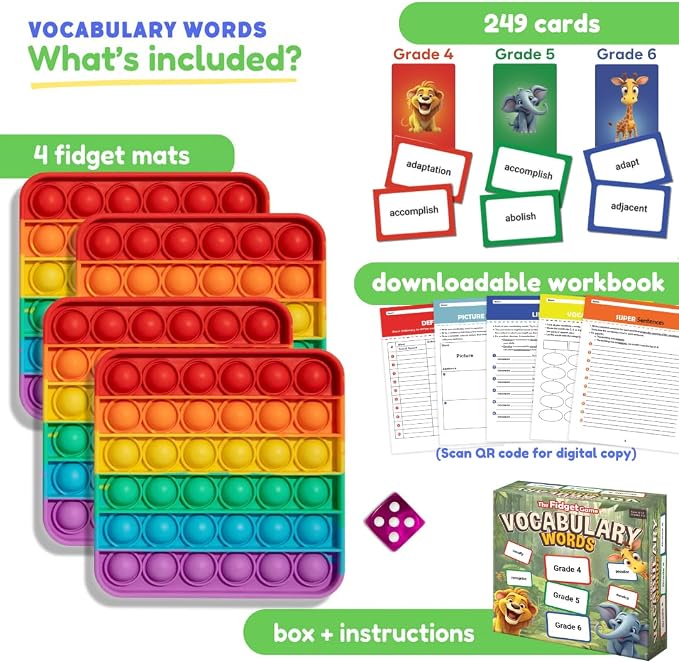 THE FIDGET GAME Vocabulary Words, Flash Card Game, Grade 4-6, Ages 9-12 - Image 2