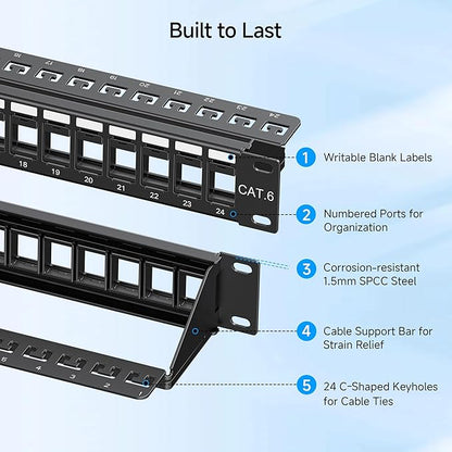 Cable Matters Rackmount or Wall Mount 1U 24 Port Keystone Patch Panel - Image 5