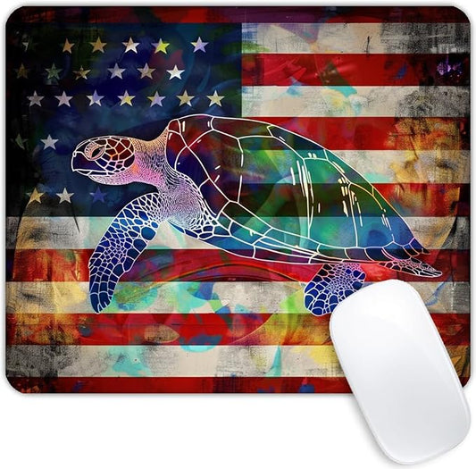 Square Mouse Pad Colorful Sea Turtle and National Flag-1, Gaming Mouse Pads by Goodsprout
