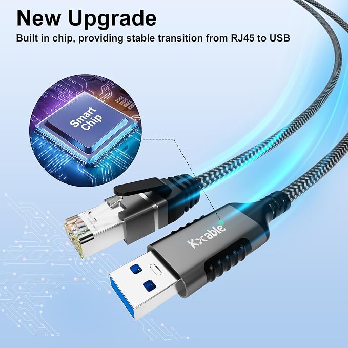 USB to Ethernet Cable 2 FT, USB 3.0 A Male to RJ45 Male Cord, Directly Connected - Image 5