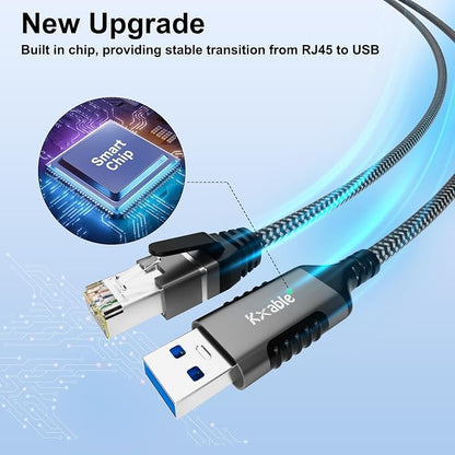USB to Ethernet Cable 2 FT, USB 3.0 A Male to RJ45 Male Cord, Directly Connected - Image 5
