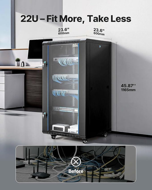 VEVOR 22U Server Rack Cabinet, Network Cabinet Wall Mount, 23.6 in Depth - Image 2