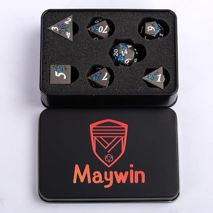 Metallic Glitter Flowe Dice Set, Metal Polyhedral RPG Dice - Image 6
