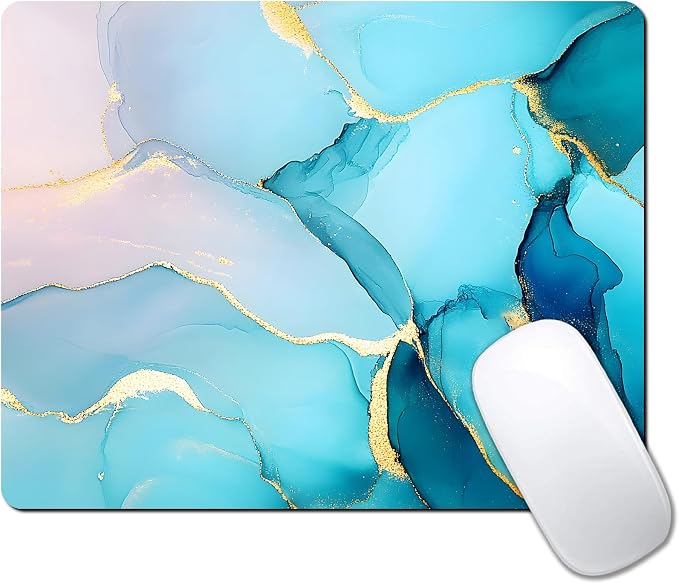 Golden Textured Teal Marble Custom Mouse Pad by IMAYONDIA